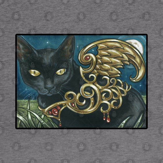 The Black Cat With Golden Wings - Black Outlined Version by Nat Ewert Art